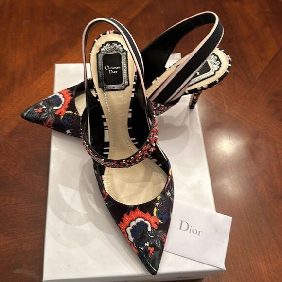 Christian Dior floral satin printed slingback pumps size US 11-11,5/ EU41,5 - Picture 10 of 13